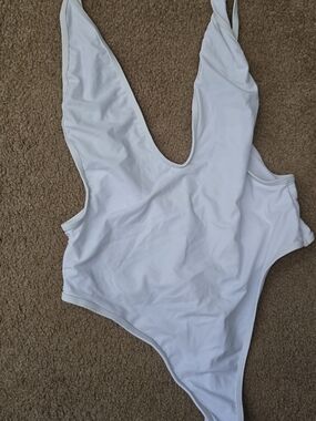 White One-Piece Swimsuit High Wasted Thong